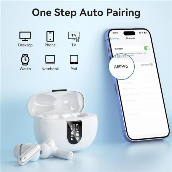 Wireless Bluetooth Earbuds Noise Canceling Mic LED Display Waterproof Headphones - Picture 4 of 7